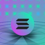 Three glowing digital blockchain nodes connected by light beams
