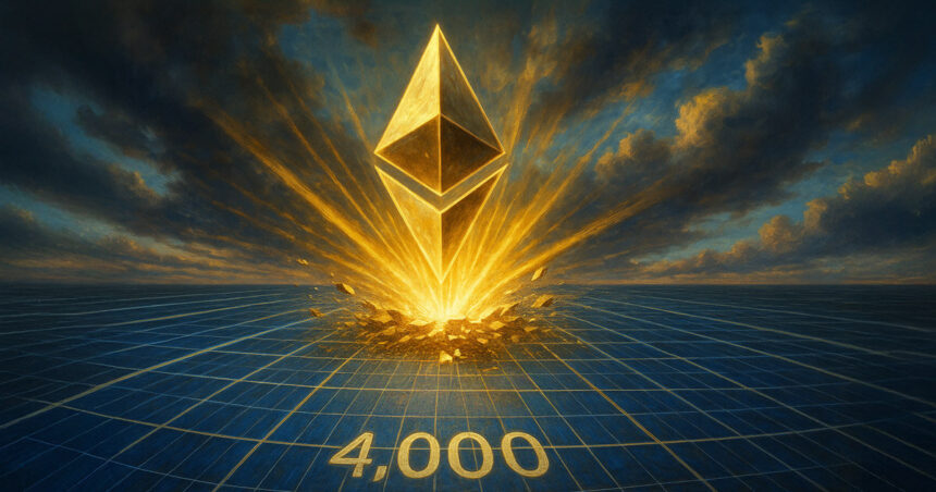 Ethereum rallies exceeding $4,000 after surges of 50% in a month