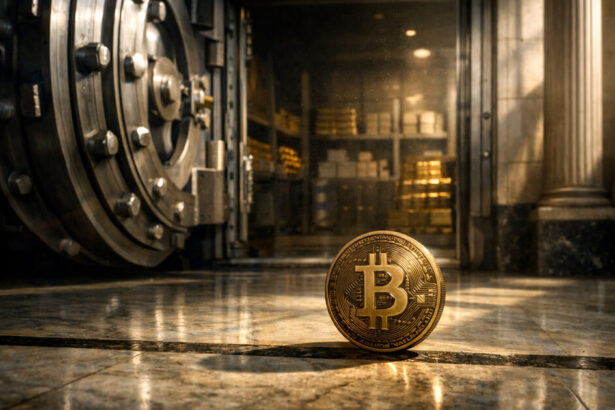 Binance coin on a boardroom table beside a cracked glass panel and a newspaper, symbolizing legal pressure and shifting media scrutiny surrounding the latest lawsuit against Binance